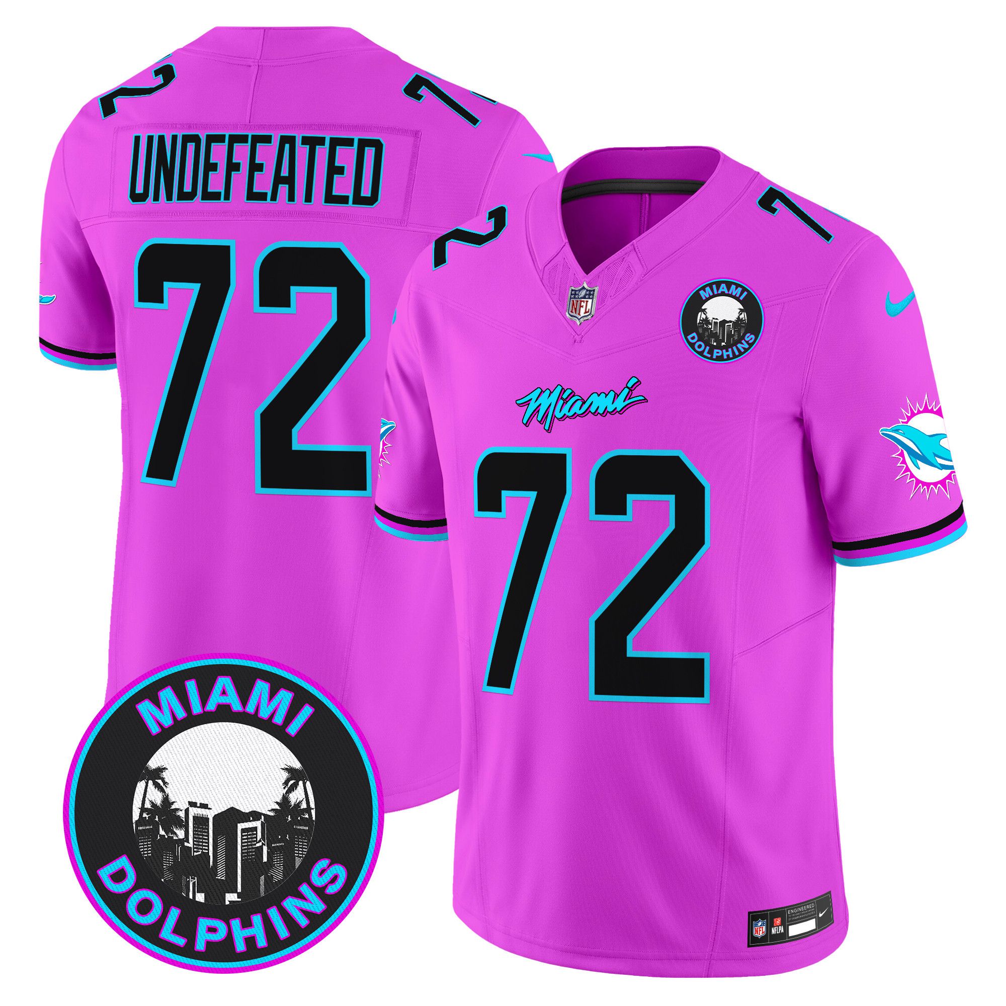 Men Miami Dolphins #72 Undefeated Pink 2024 Nike Vapor Limited NFL Jersey